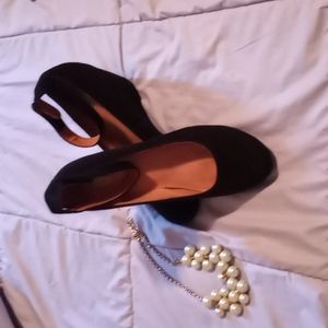 Beautiful Black Suede Wedge Shoes